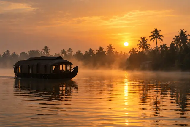Canal in Alappuzha lined with palms