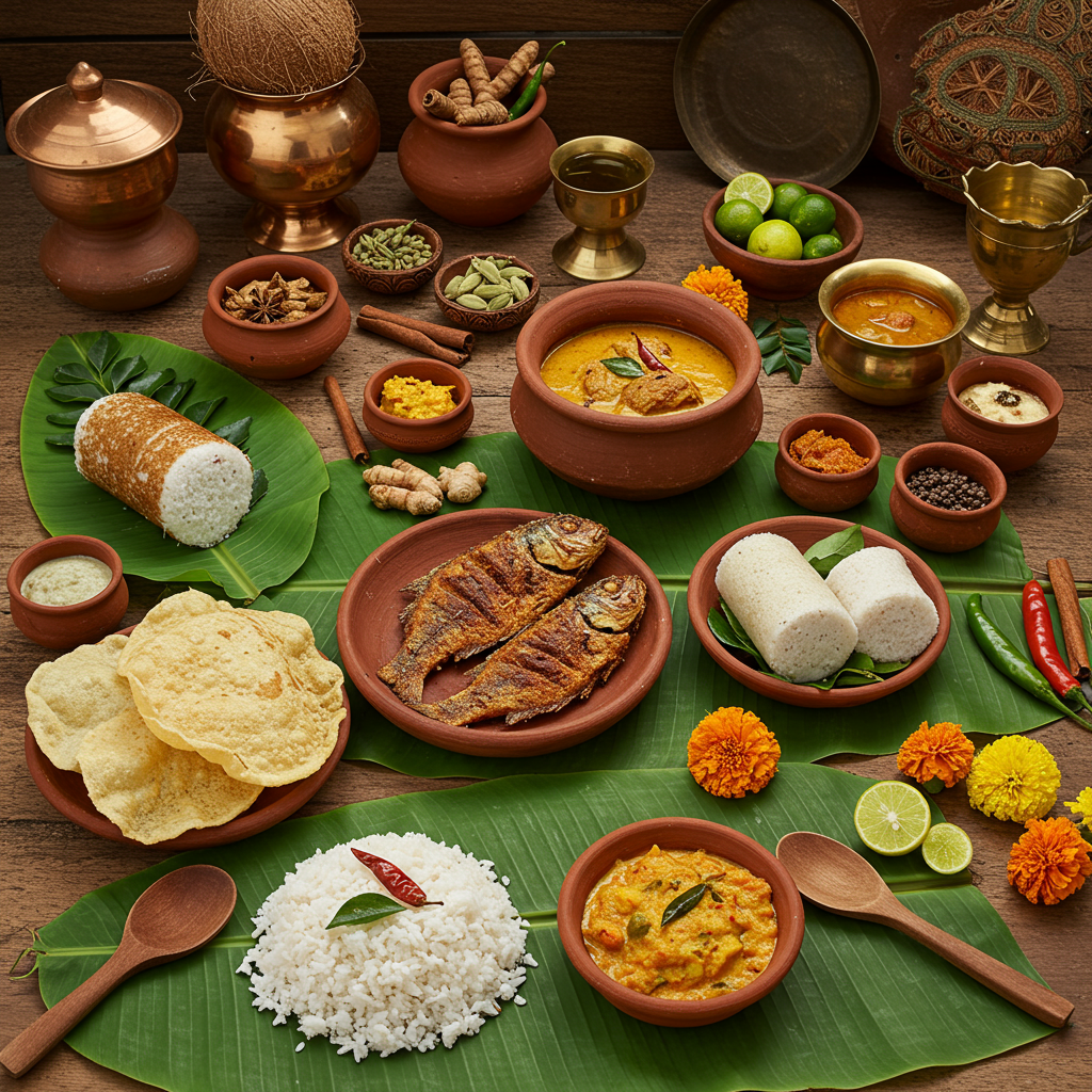 Authentic Kerala cuisine served at our homestay in Alleppey.