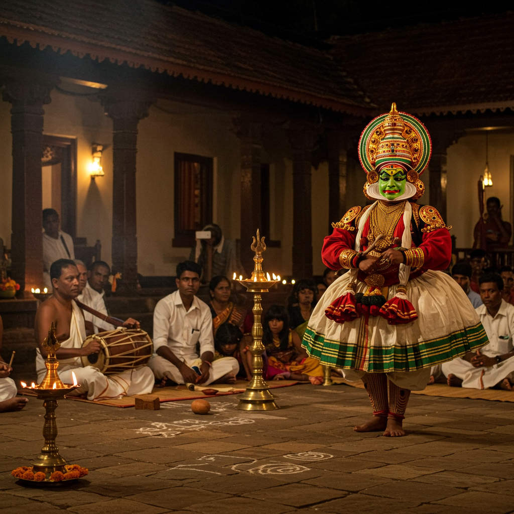 A traditional Kathakali performance, part of the cultural experience in Kerala.
