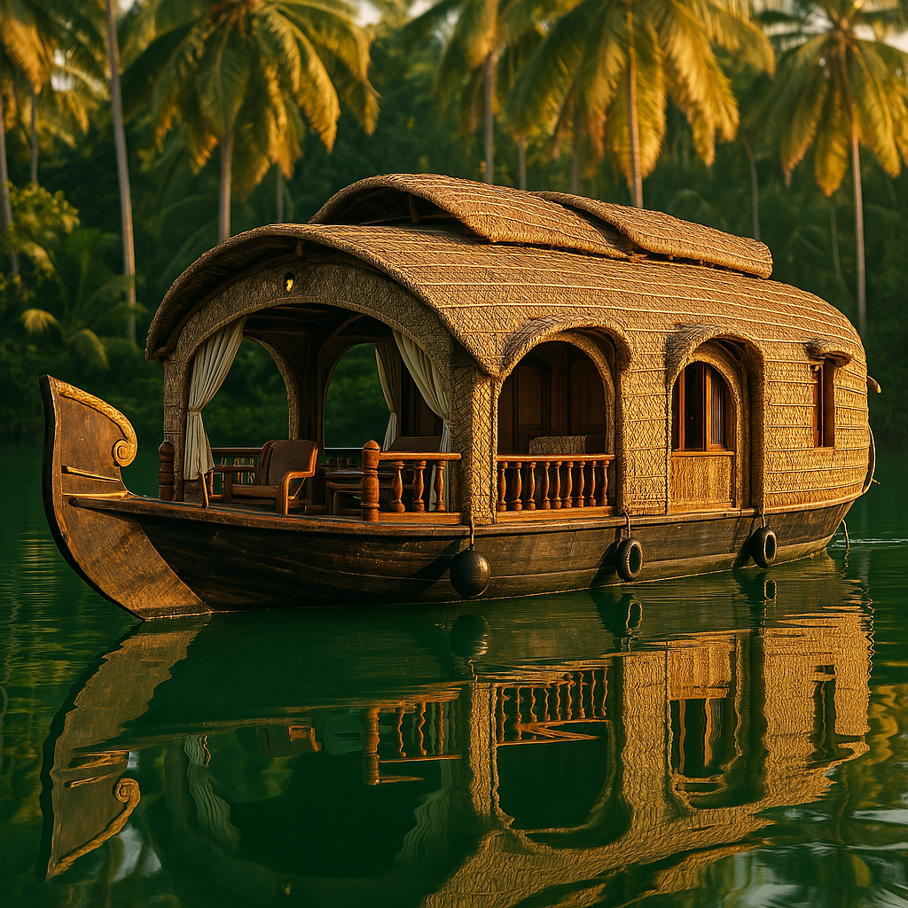 A traditional Kettuvallam houseboat for booking in Alleppey.